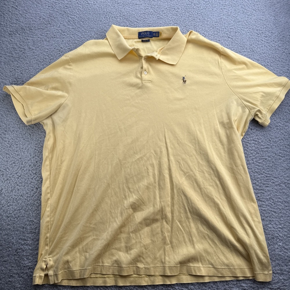 Polo Ralph Lauren Polo Shirt Mens 2XL Yellow Solid Pima Cotton Classic Fit